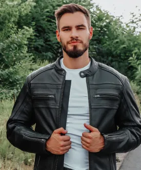 VANGUARD LUXE BLACK MOTORCYCLE LEATHER JACKET