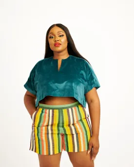 Velvet Short Sleeve Crop Top and Short Set