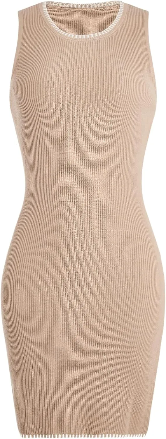 Verdusa Women's Sweater Dress Sleeveless Wedding Guest Fall Knit Tank Bodycon Mini Dresses