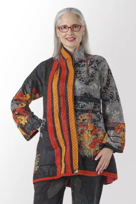 VINTAGE COTTON KANTHA FLARE LONG JACKET - cv4021-0043m -