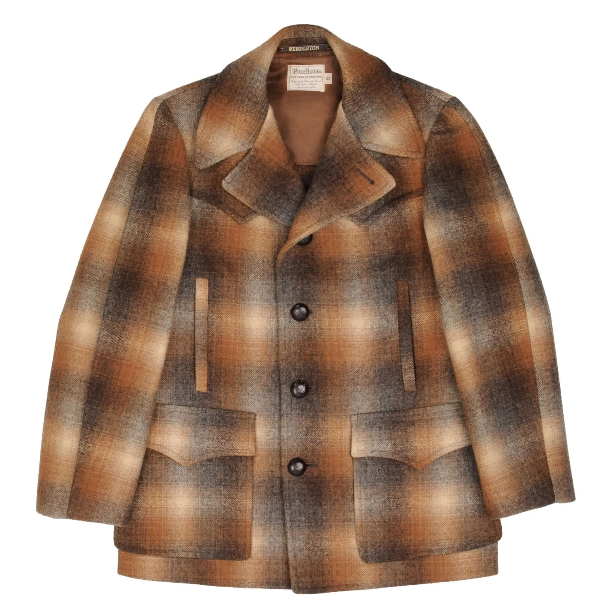 VINTAGE PENDLETON WESTERN WEAR CHECK COAT JACKET 1970S SIZE 42 MADE IN USA