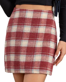 We1Fit Womens Plaid Skirts High Waist Wool Bodycon Pencil Mini Fall Skirt with Shorts