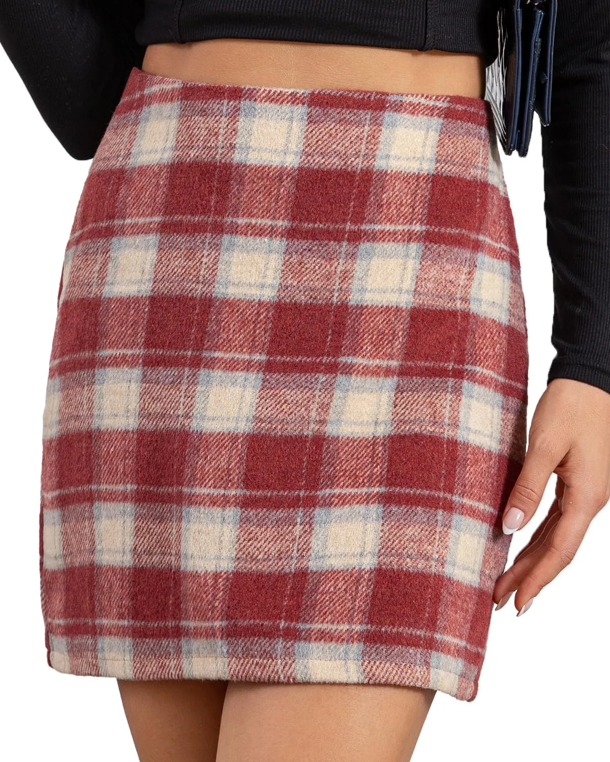 We1Fit Womens Plaid Skirts High Waist Wool Bodycon Pencil Mini Fall Skirt with Shorts