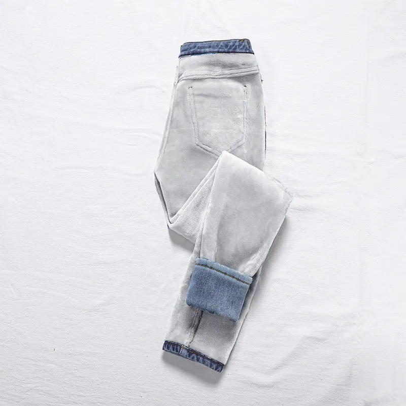 Wjczt Warm Pants for Women Harem Mom Jeans High Waist Denim Streetwear 2021 Korean Fashion Autumn Winter Fleece Womens Jeans