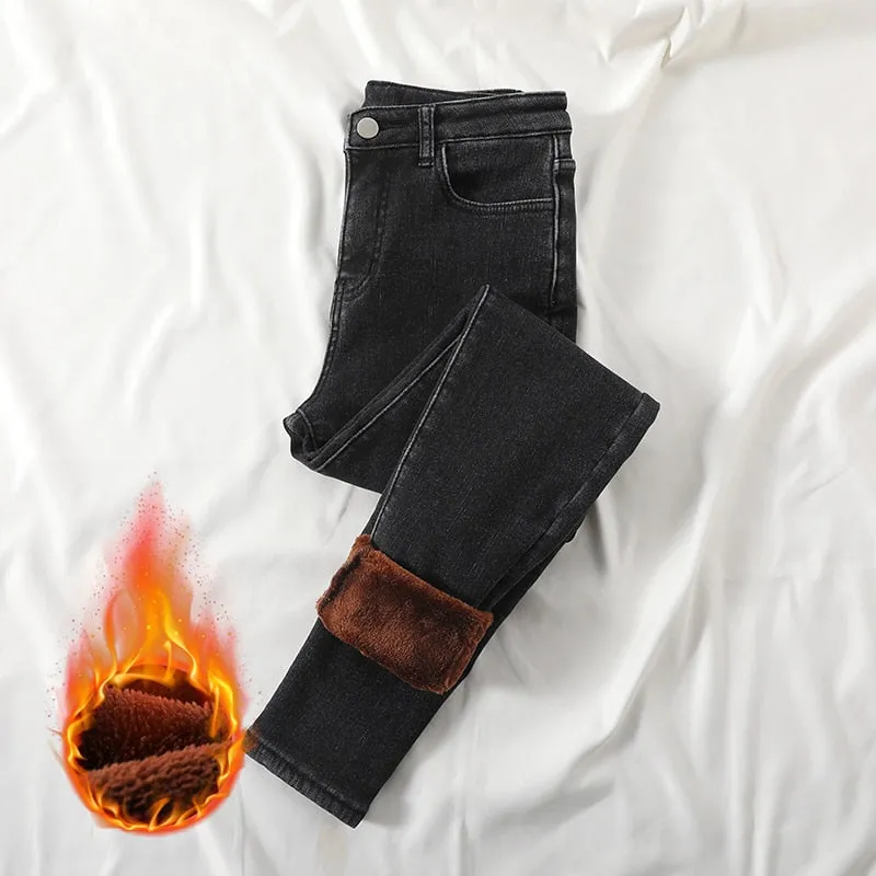 Wjczt Warm Pants for Women Harem Mom Jeans High Waist Denim Streetwear 2021 Korean Fashion Autumn Winter Fleece Womens Jeans