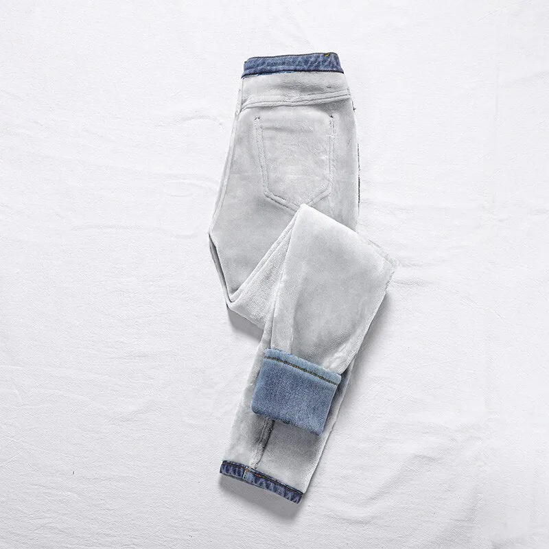 Wjczt Warm Pants for Women Harem Mom Jeans High Waist Denim Streetwear 2021 Korean Fashion Autumn Winter Fleece Womens Jeans