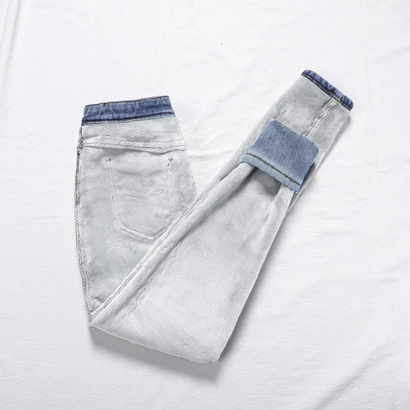 Wjczt Warm Pants for Women Harem Mom Jeans High Waist Denim Streetwear 2021 Korean Fashion Autumn Winter Fleece Womens Jeans
