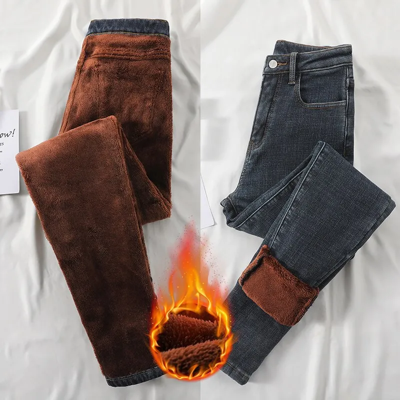 Wjczt Warm Pants for Women Harem Mom Jeans High Waist Denim Streetwear 2021 Korean Fashion Autumn Winter Fleece Womens Jeans