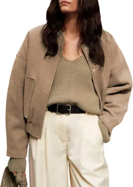 Women's Cropped Bomber Jacket Casual Baseball Collar Button Down Fashion Oversized Coat with Pockets Outwear