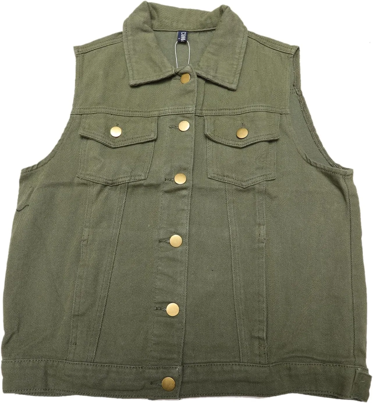 Women's Denim Vest Button Down Jacket W Chest Flap Pockets Washed Distressed Sleeveless Jean Jacket