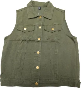 Women's Denim Vest Button Down Jacket W Chest Flap Pockets Washed Distressed Sleeveless Jean Jacket