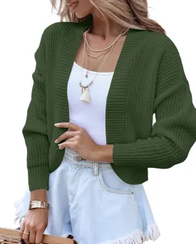 Women's Long Sleeve Open Front Knit Cropped Cardigan Sweaters Casual Drop Shoulder Short Shrugs Sweater Coats