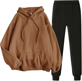 Womens Oversized 2 Piece Sweatsuit Outdoor Sports Jogging Trendy Tracksuit Sets Solid Color Cozy Lounge Sportwear Set
