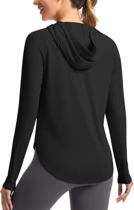 Women's Sun Protection Hoodie Shirts UPF 50  Long Sleeve UV SPF T-Shirt Hiking Running Quick Dry Rash Guard