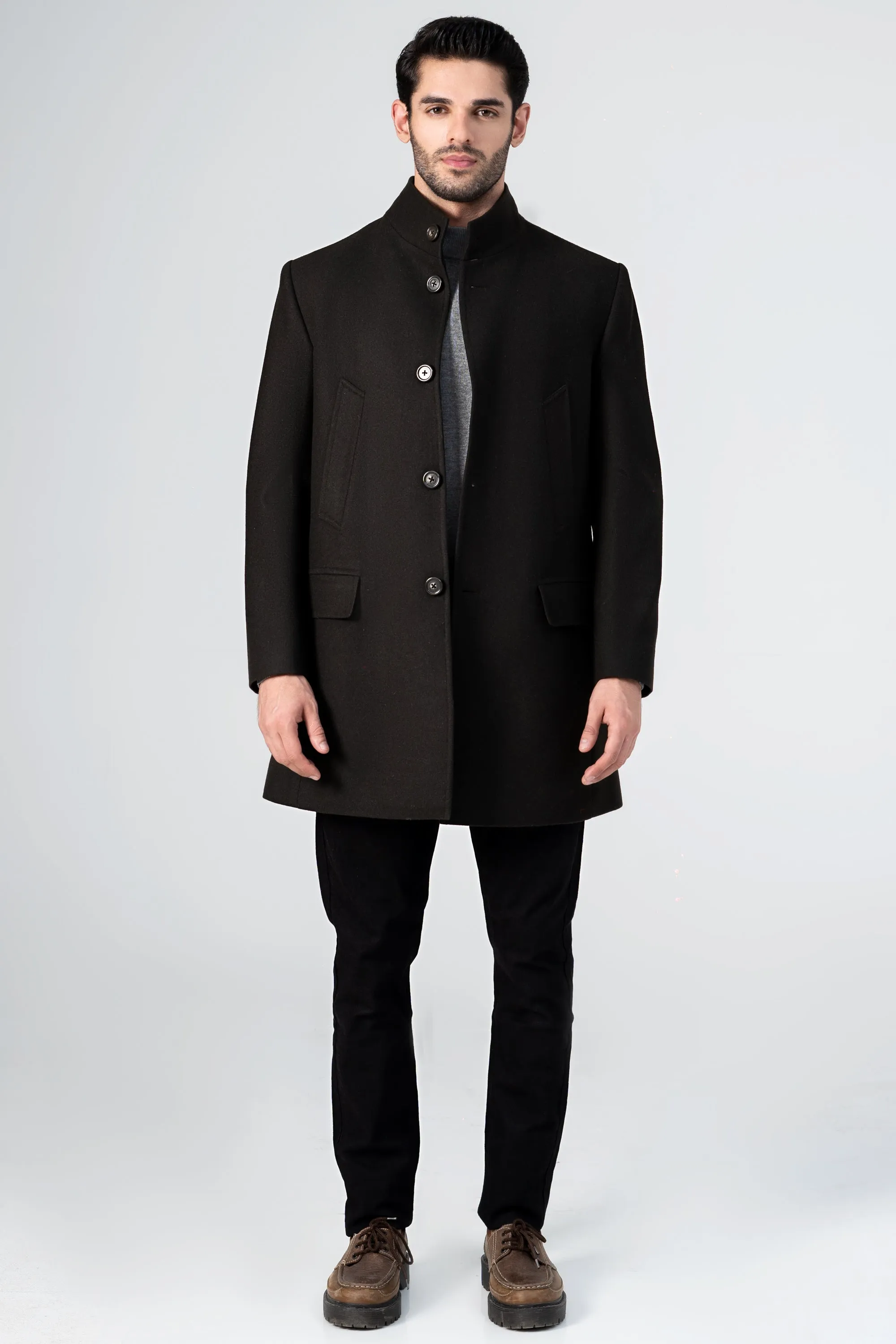 WOOLEN LONG COAT DARK OLIVE