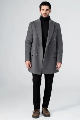 WOOLEN LONG COAT SMOKE GREY