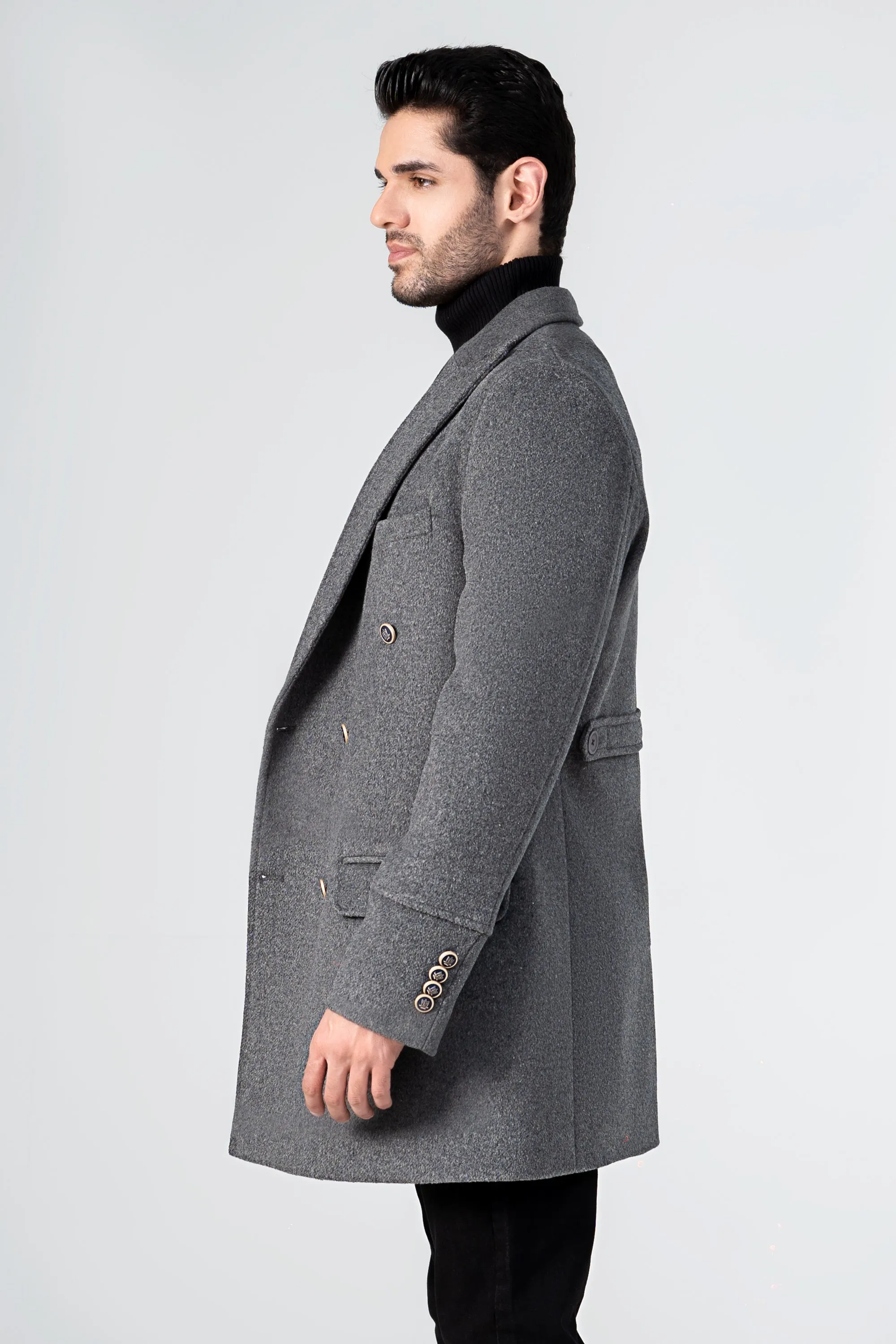 WOOLEN LONG COAT SMOKE GREY