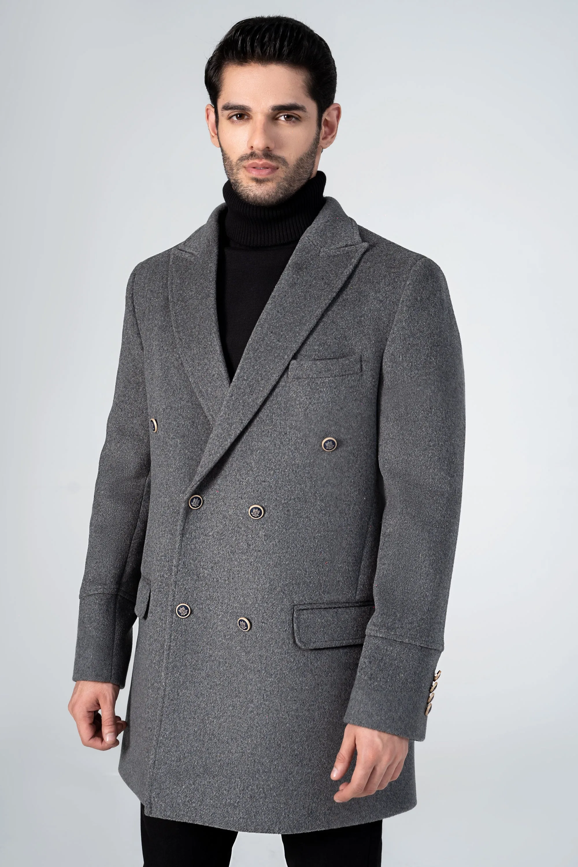WOOLEN LONG COAT SMOKE GREY