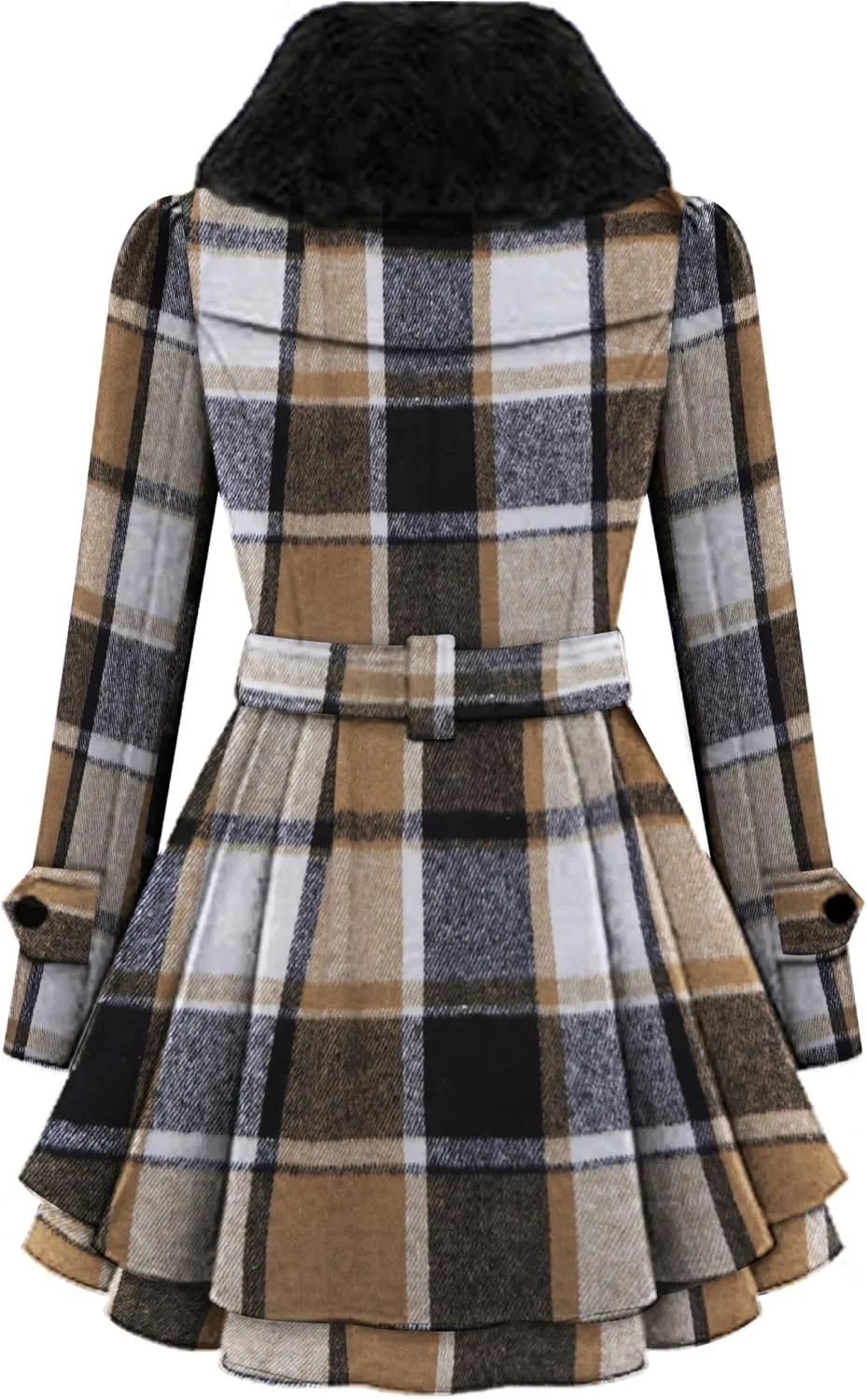 Zeagoo Women's Fashion Faux Fur Lapel Double-Breasted Thick Wool Trench Coat Winter Warm Jacket S-2XL