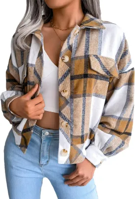 Zontroldy Womens Fashion Cropped Corduroy Plaid Shacket Jacket Button Down Long Sleeve Crop Shirts Jackets Tops